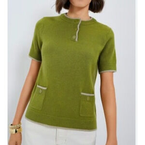 Tuckernuck Robbie Sweater Size XS Olive Green Wool Short Sleeve Knit Top